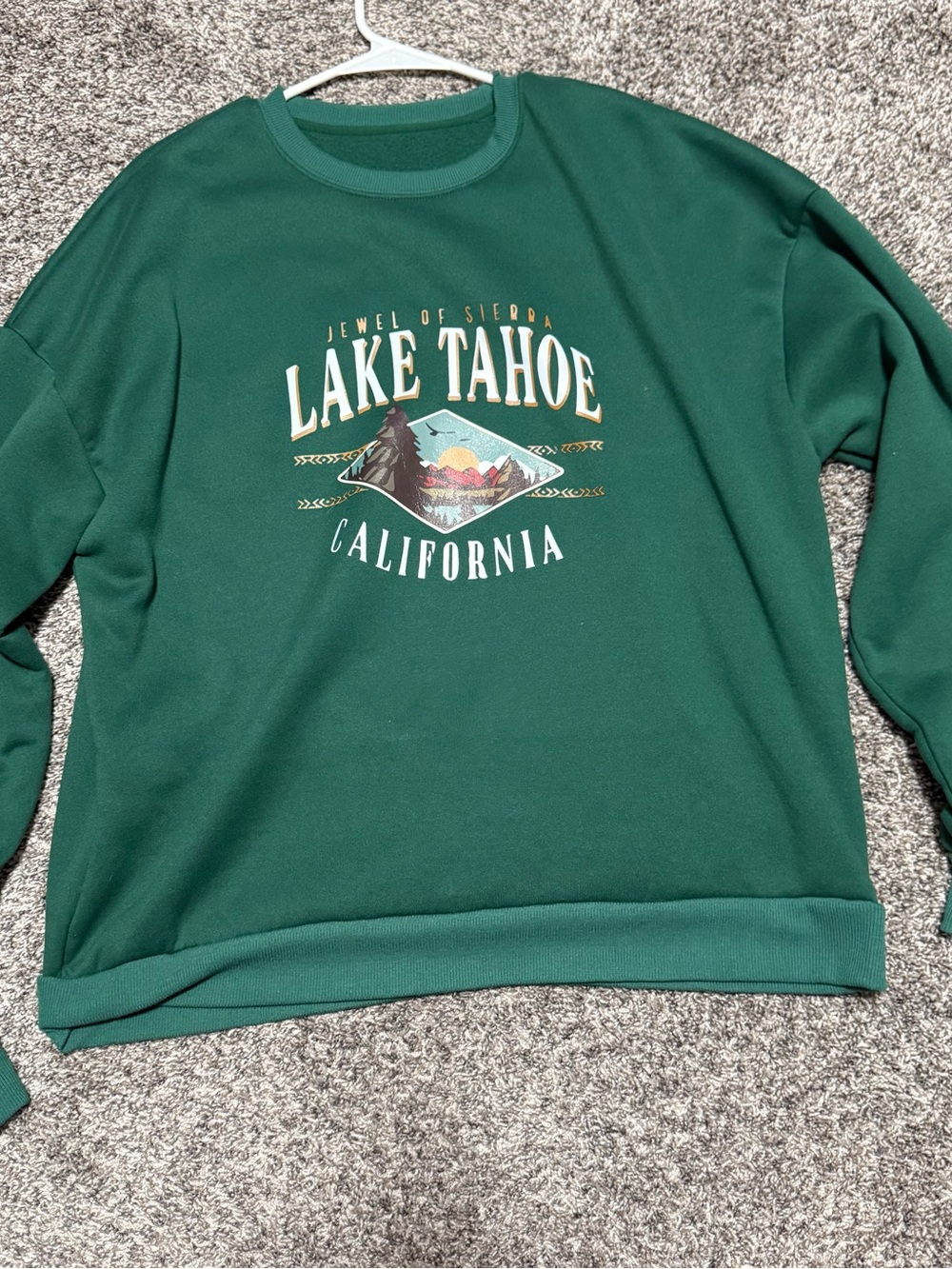Shein Lake Tahoe California Green Crewneck Sweater size large